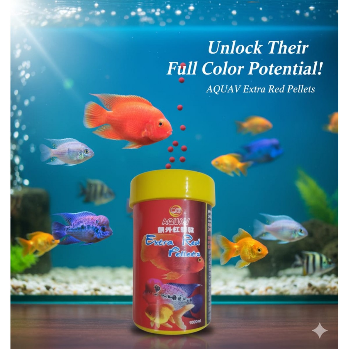 View of AQUAV Extra Red Pellets 1000ml – Color Enhancing Fish Food for Flower ...